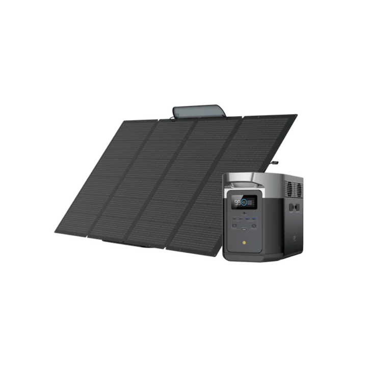 EcoFlow DELTA 2 Max Power Station with 400W solar panel setup for portable energy.