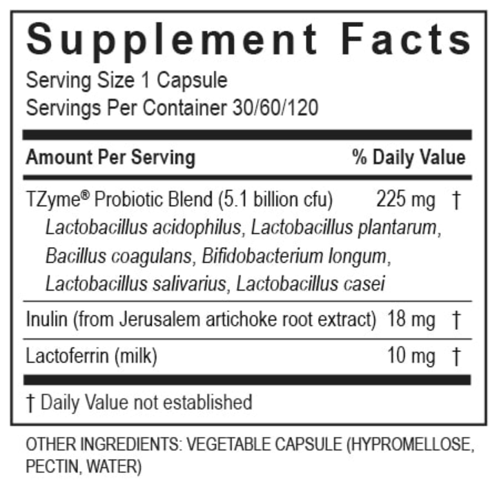 Supplement Facts for Transformation Enzymes Digest with Probiotic Blend and Lactoferrin information