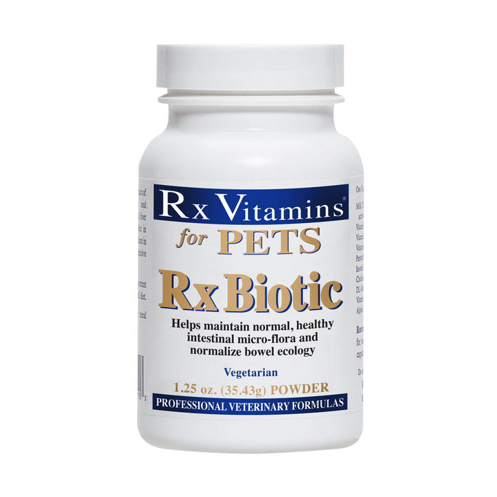 Rx Vitamins Rx Biotic 1.25 Oz vegetarian powder for gut health and immune support for pets.