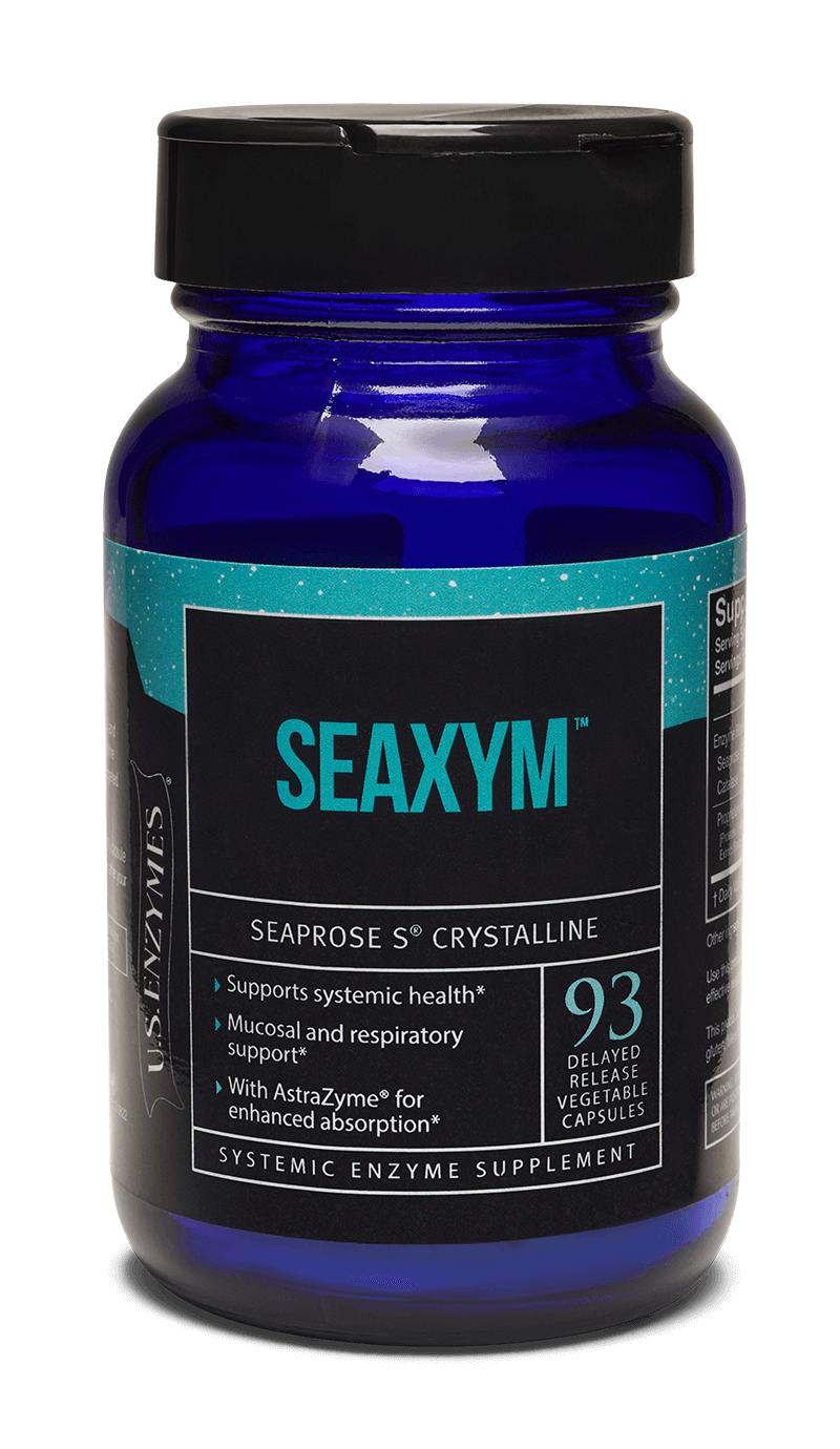 Master Supplements US Enzymes Seaxym 93 Capsules bottle for digestive enzyme support and respiratory health.