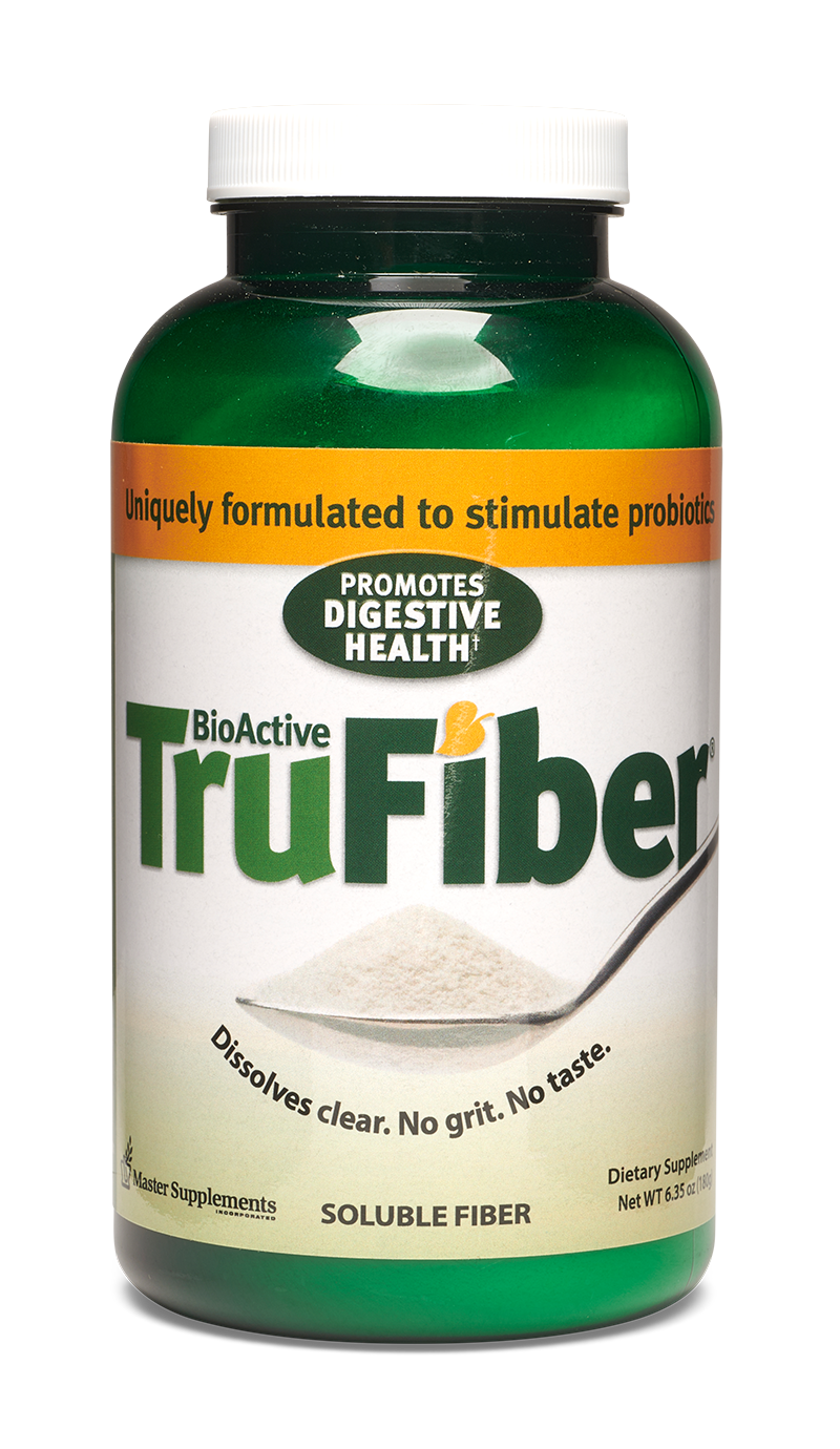 Master Supplements BioActive TruFiber Powder 6 Oz bottle, tasteless prebiotic fiber for gut health support.