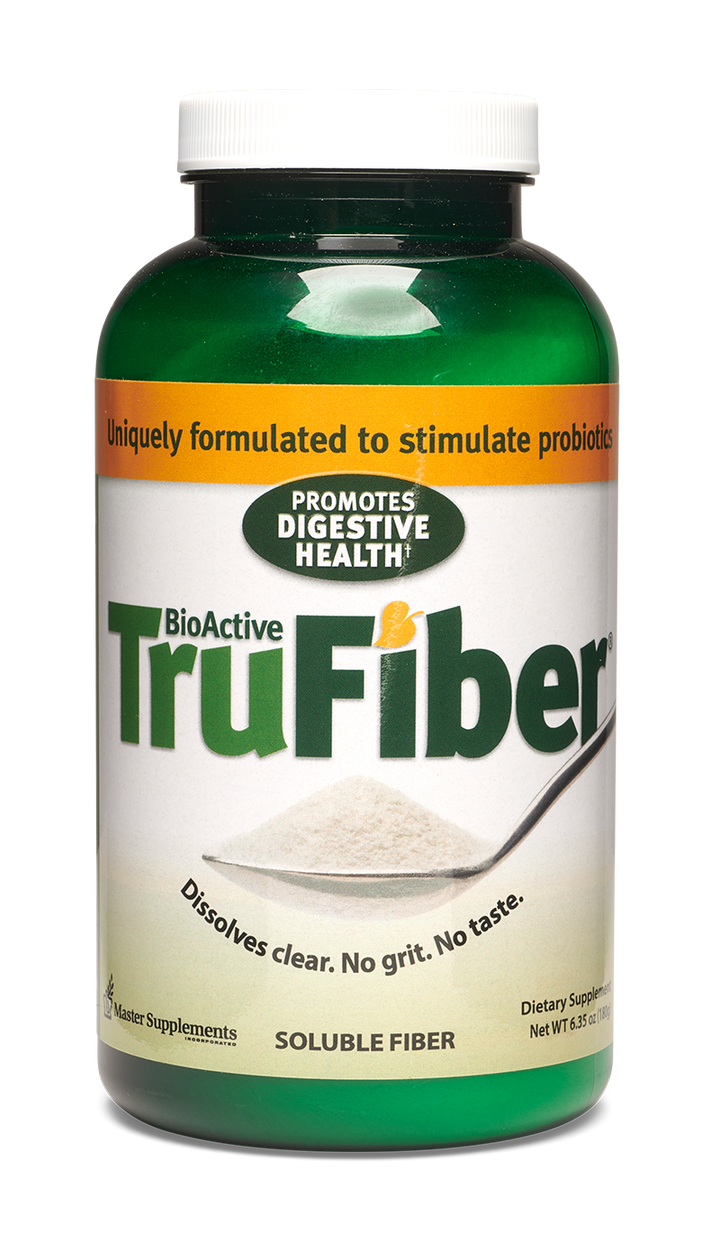Master Supplements BioActive TruFiber Powder 6 Oz bottle, tasteless prebiotic fiber for gut health support.