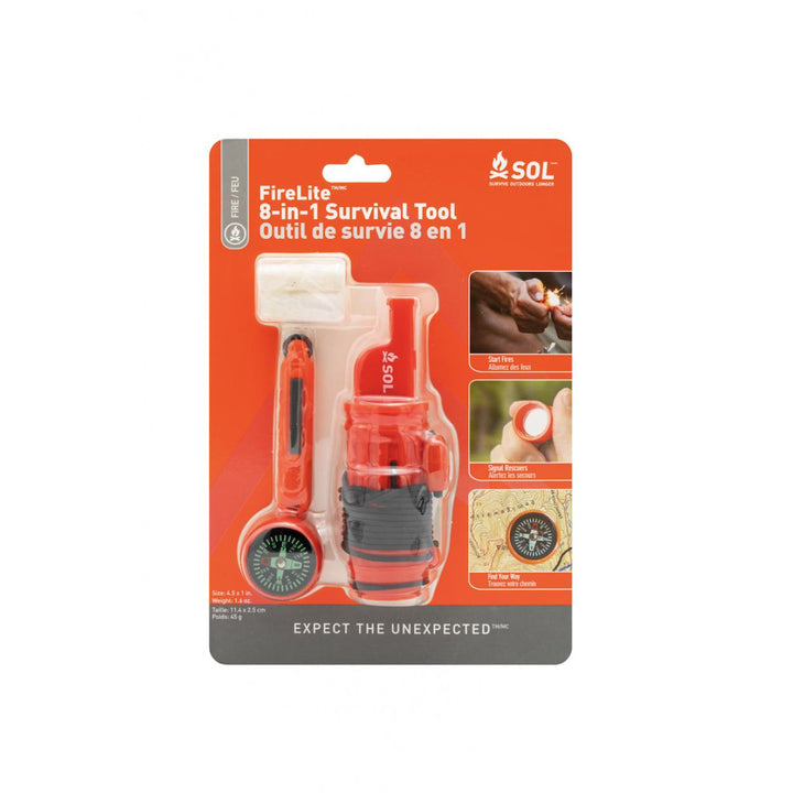 Survive Outdoors Longer Lite 8-in-1 Survival Tool Compass Whistle Kit Orange