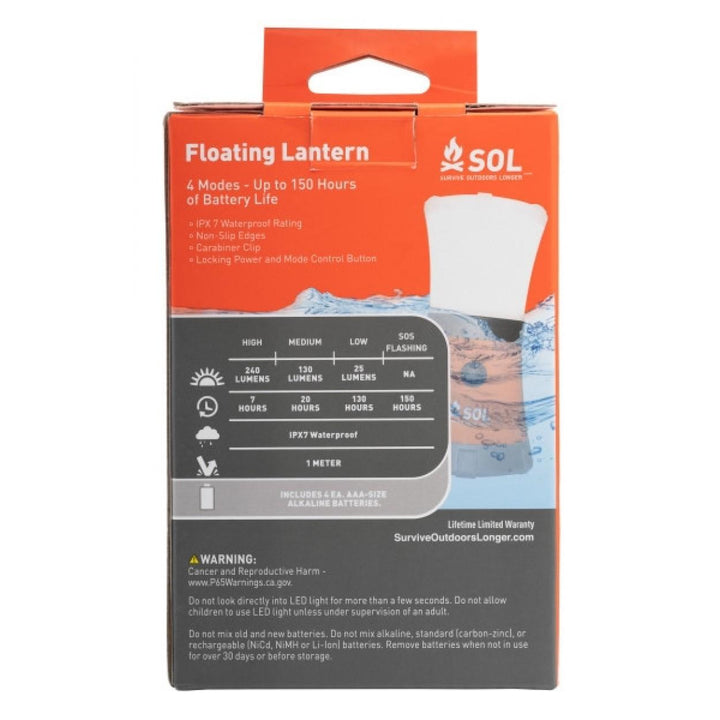 Survive Outdoors Longer Floating Lantern 240 Lumens Orange Rechargeable Light