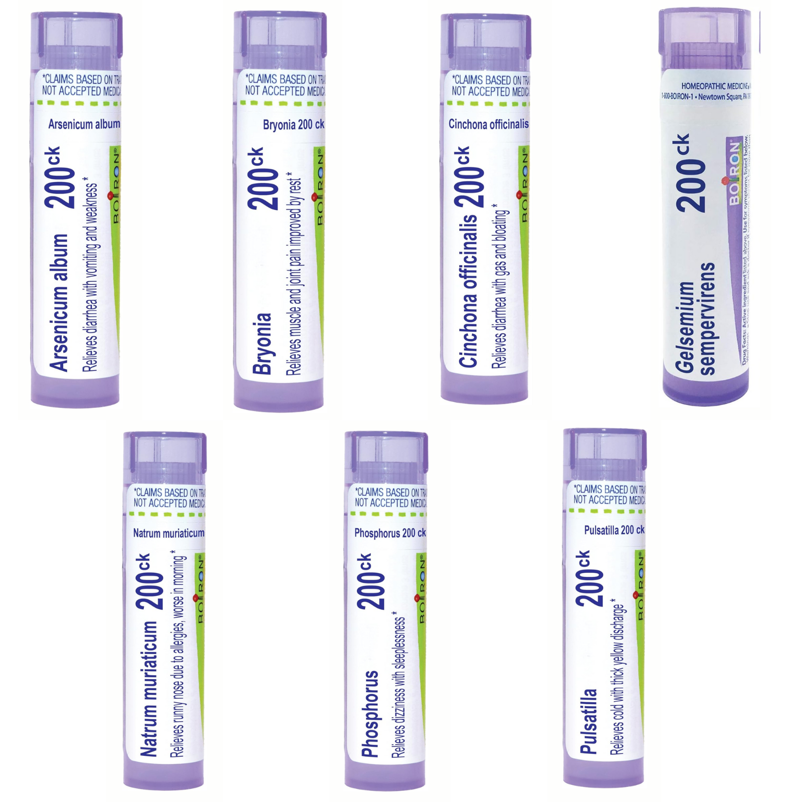 Boiron Laboratories V Homeopathic 7 Remedy Bundle including Arsenicum, Bryonia, and more in tubes.