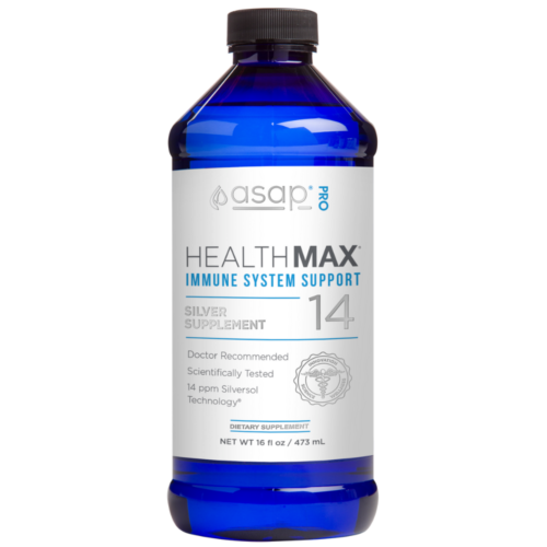 American Biotech Labs Healthmax Silver 14ppm 16Oz Immune Support bottle with blue label and cap