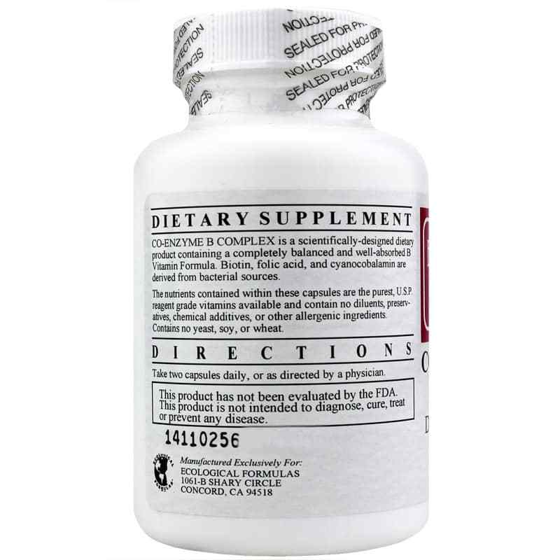 Ecological Formulas Co-Enzyme B Complex dietary supplement bottle 100 capsules for immune support.