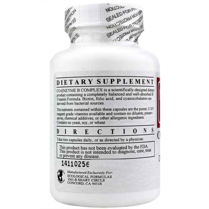 Ecological Formulas Co-Enzyme B Complex dietary supplement bottle 100 capsules for immune support.