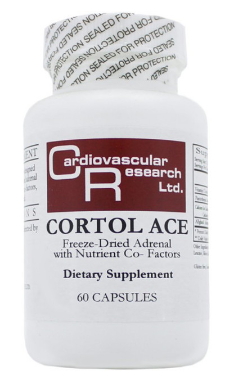 Cardiovascular Research Cortol Ace Adrenal Cortex dietary supplement bottle with 60 capsules for energy support.