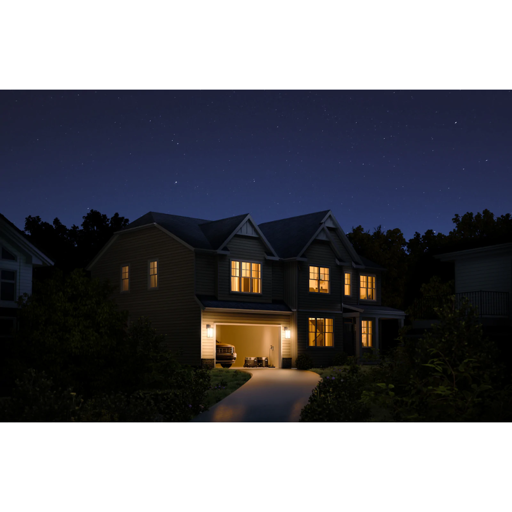Qty 2 EcoFlow DELTA Pro Power Station + Double Voltage Hub providing nighttime home power during an emergency.