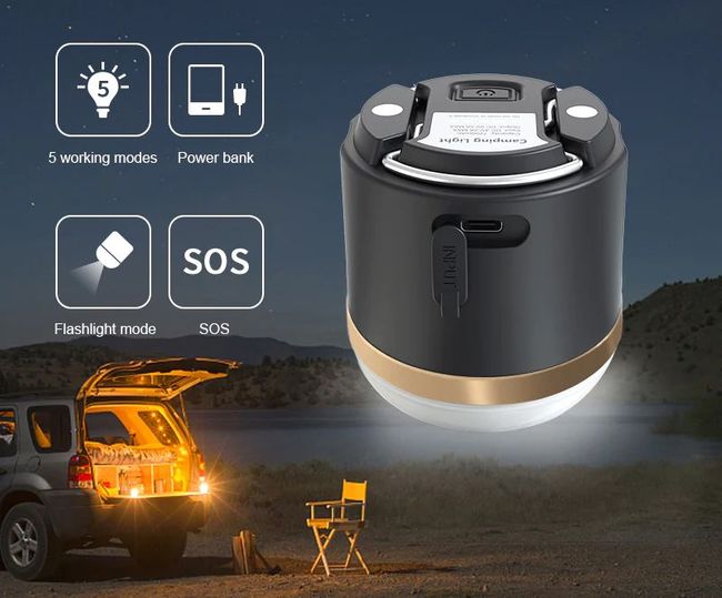 EcoFlow Camping Light Table Lamp Portable Magnetic Hangable Handheld features 5 working modes and power bank functionality.