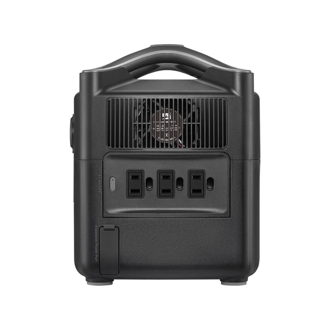 EcoFlow RIVER Pro Portable Power Station showing back panel with ports and handle.