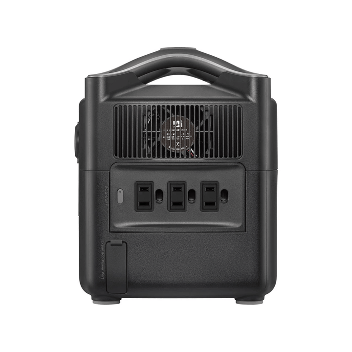 EcoFlow RIVER Pro Portable Power Station showing back panel with ports and handle.