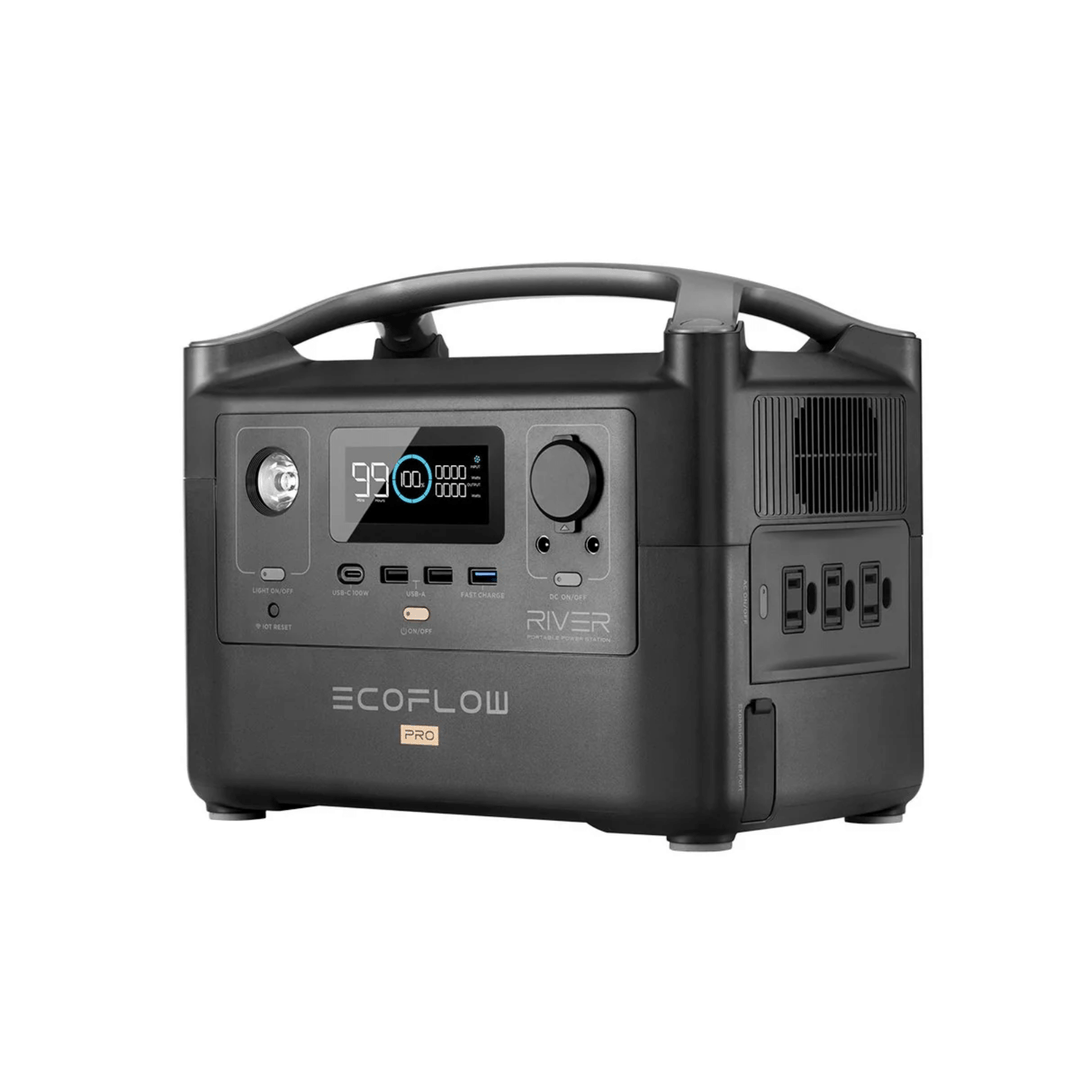 EcoFlow RIVER Pro Portable Power Station 720Wh Backup Battery 600W Generator, compact design for outdoor use.