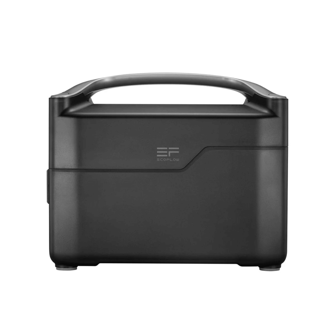 EcoFlow RIVER Pro Portable Power Station front view, sleek black design with handle for portability.