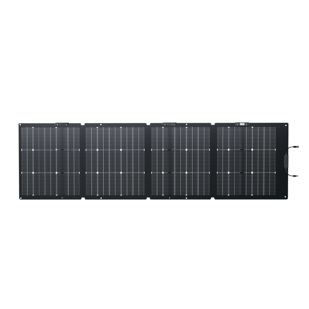 EcoFlow NextGen 220W Bifacial Solar Panel Waterproof Kit for Camping and RV showcasing sleek design and efficient solar cells.