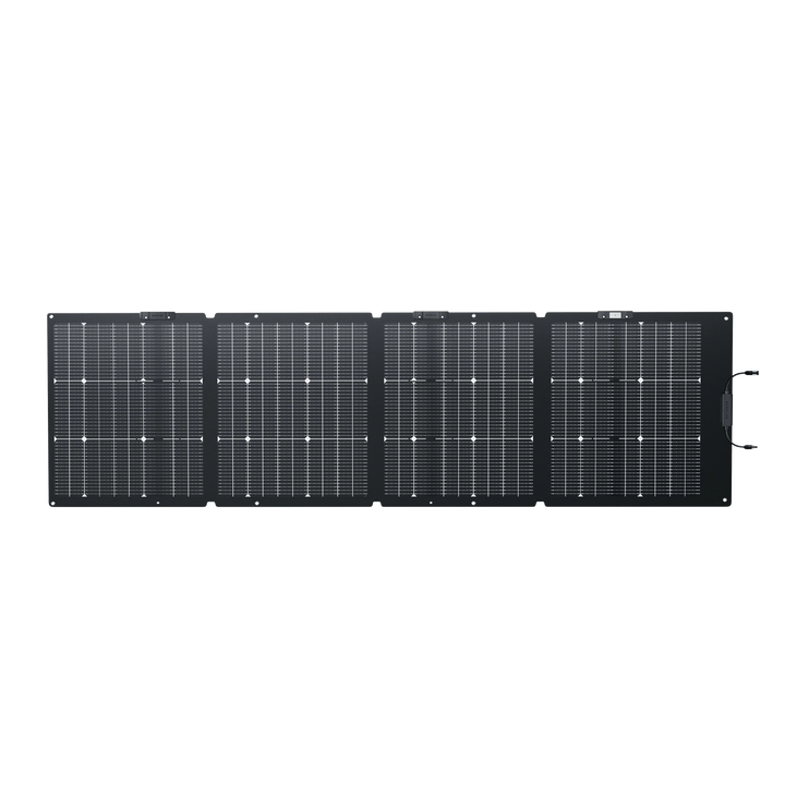 EcoFlow NextGen 220W Bifacial Solar Panel Waterproof Kit for Camping and RV showcasing sleek design and efficient solar cells.