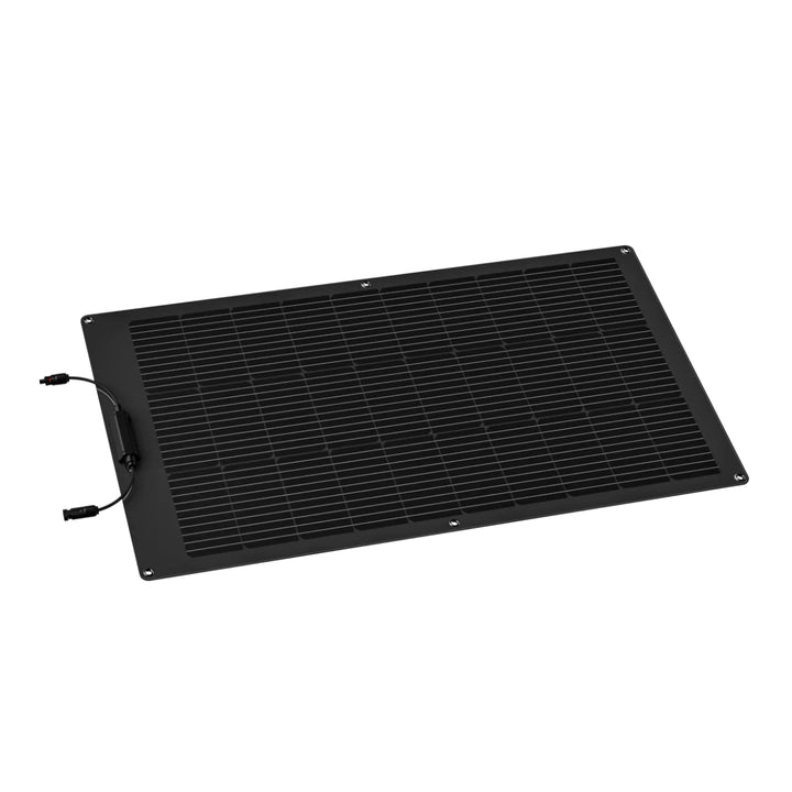 EcoFlow 100W Flexible Solar Panel High Efficiency Waterproof Solar Modules on a black background.