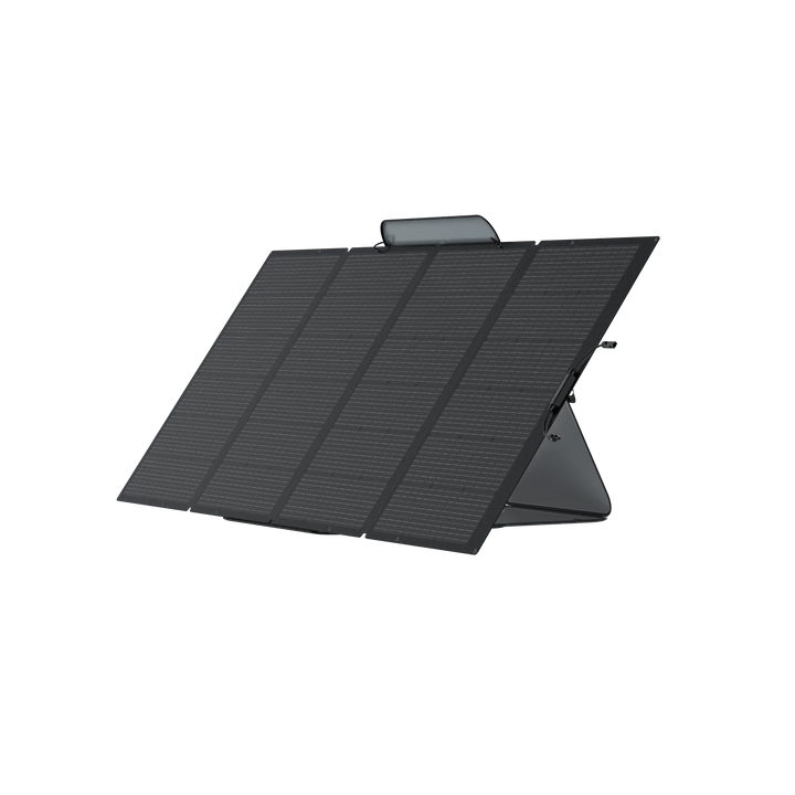 EcoFlow 400W Solar Panel Self Supporting Waterproof Recharge Power Stations displayed on a pivoting stand.