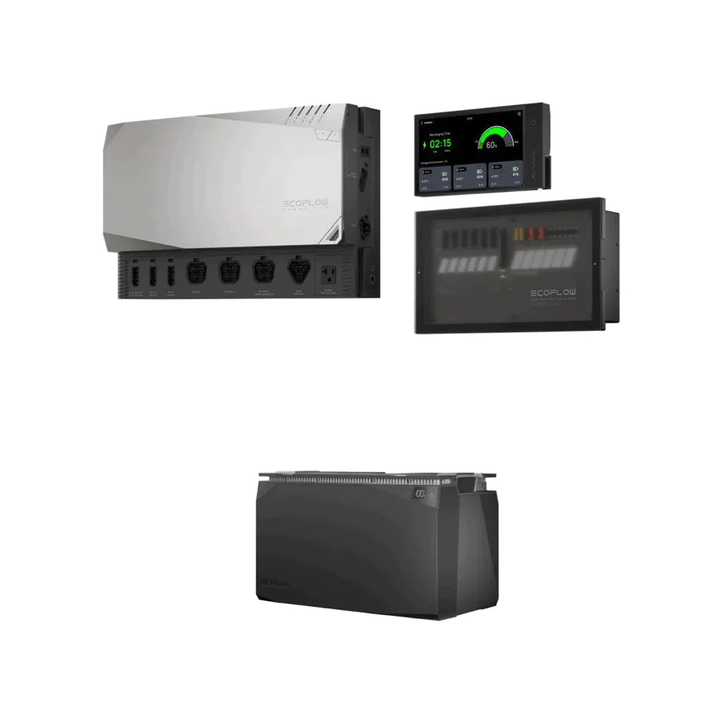 EcoFlow 5kWh Power Independence Combo Kit includes power hub, display, and stackable battery for off-grid energy solutions.