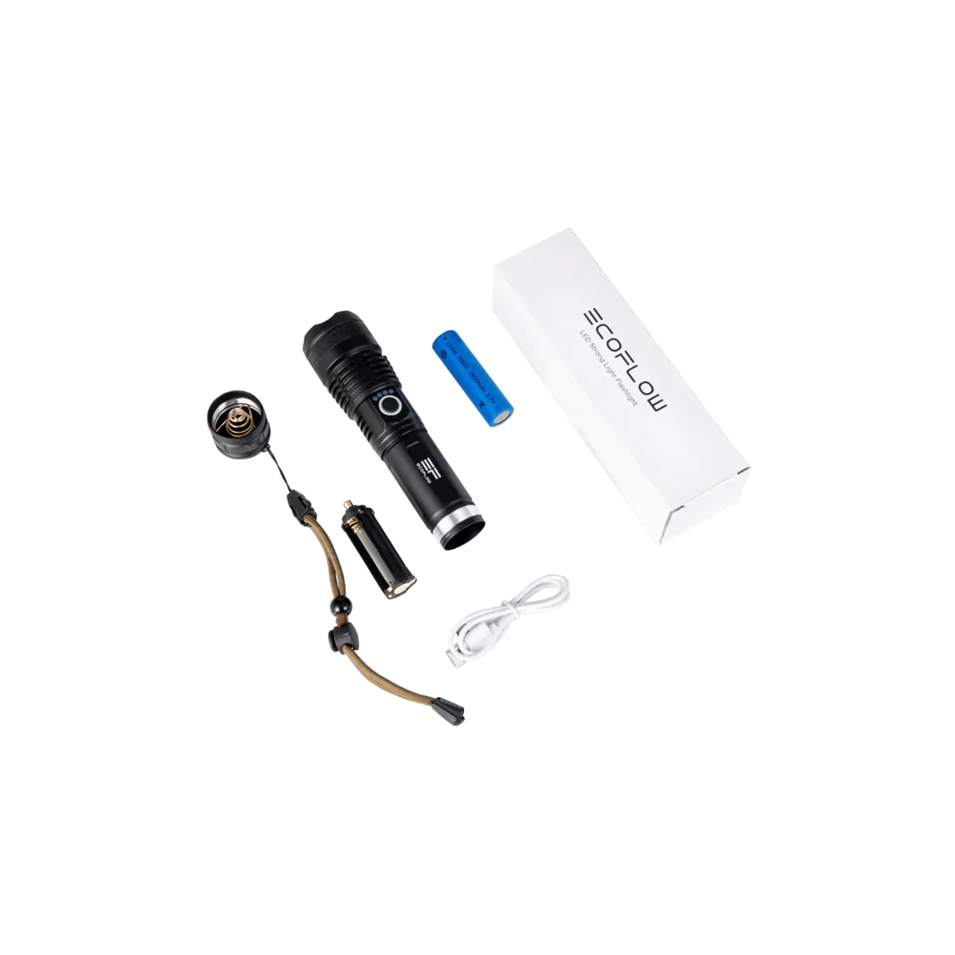 EcoFlow Flashlight High Brightness Portable LED Light for Outdoor Use with accessories and packaging.