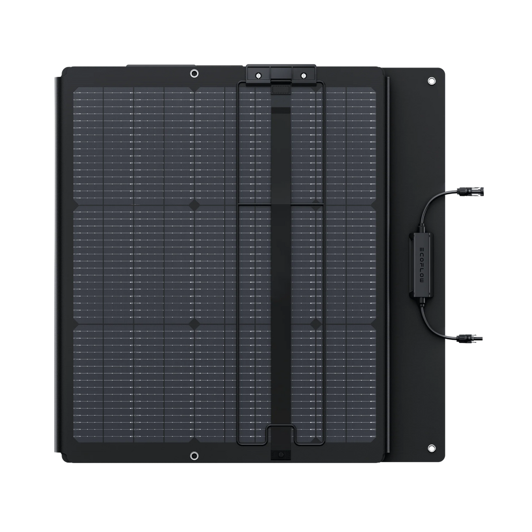 EcoFlow NextGen 220W Bifacial Solar Panel Waterproof Kit for Camping and RV showing the solar panel design and connections.