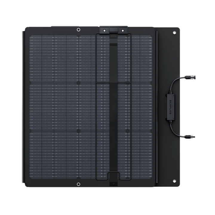 EcoFlow NextGen 220W Bifacial Solar Panel Waterproof Kit for Camping and RV showing the solar panel design and connections.