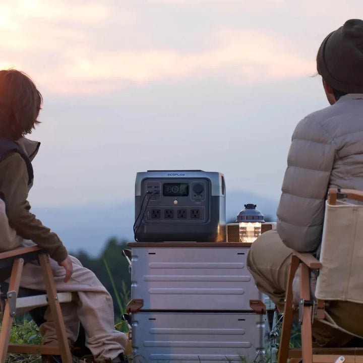EcoFlow RIVER 2 Pro 768Wh Portable Power Station Generator for Home &amp; Camping during a scenic outdoor sunset.