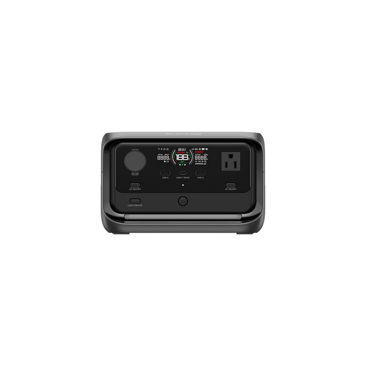 EcoFlow RIVER 3 Plus Portable Power Station 286Wh Capacity 600W Output front view with input/output ports.