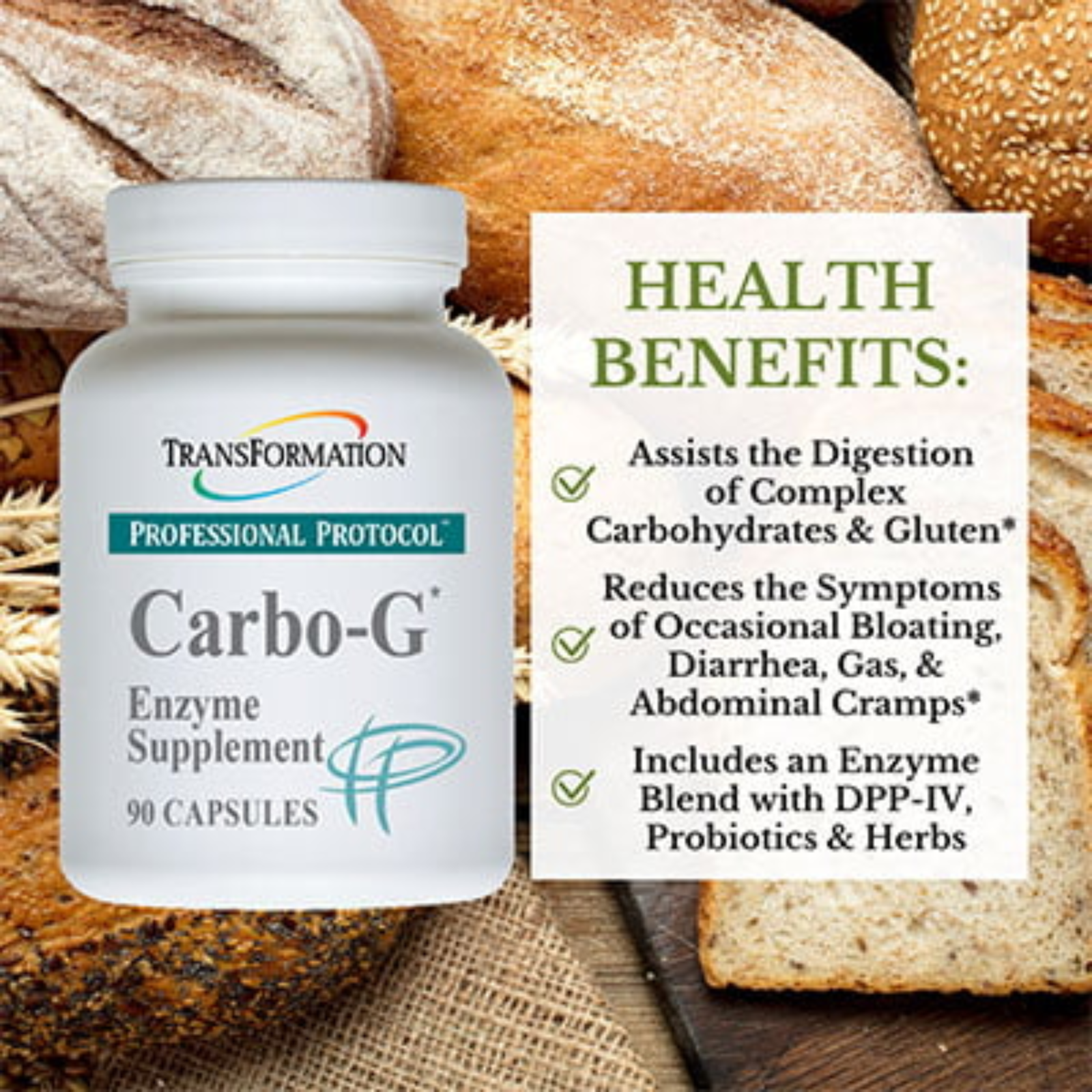 Transformation Enzymes Carbo G 90 Capsules for gluten and carb digestion support with health benefits