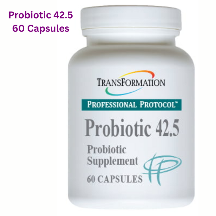 Transformation Enzymes Probiotic 42.5 bottle packaging with 60 capsules for digestive health support.