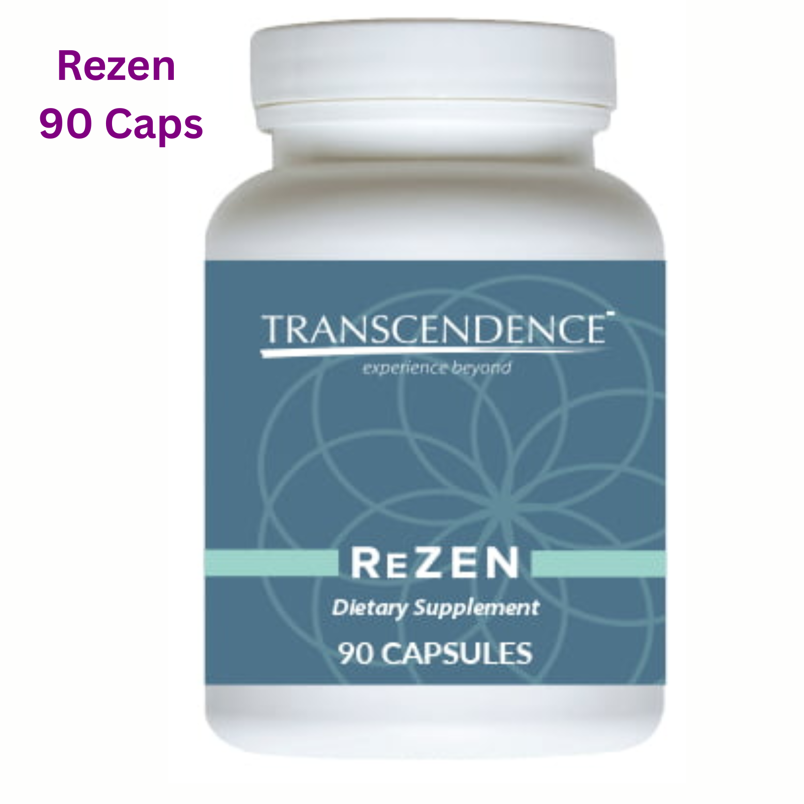 Transformation Enzymes Transcendence ReZEN supplement bottle containing 90 capsules for stress management and nootropic support.