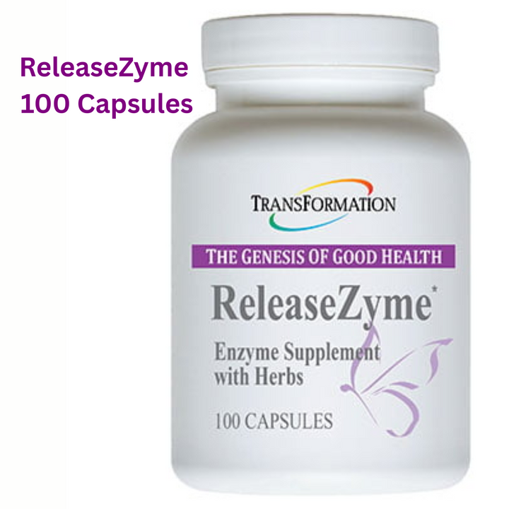 Transformation Enzymes ReleaseZyme 100 Capsules enzyme supplement for healthy digestion and waste elimination.