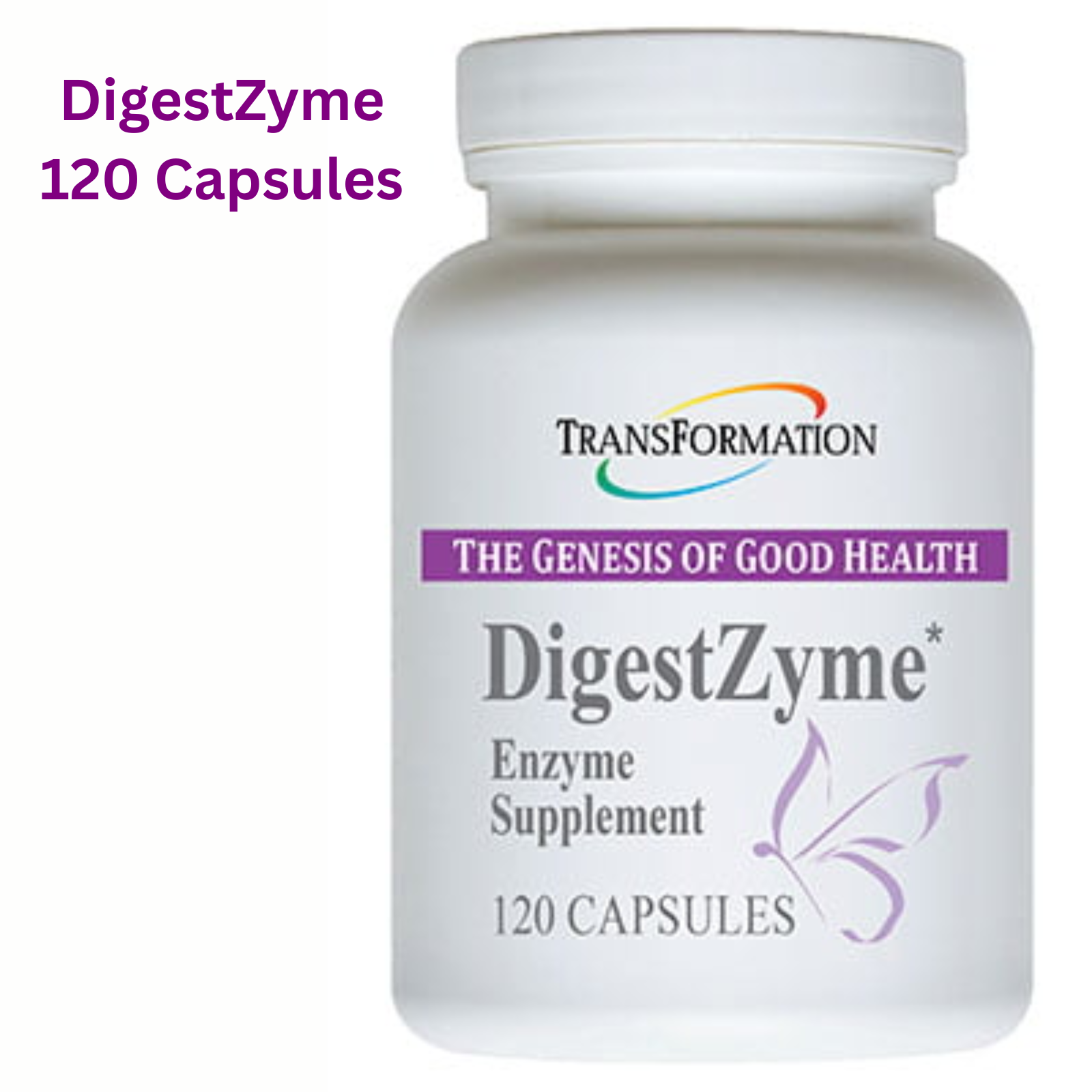 Transformation Enzymes DigestZyme 120 Capsules supplement bottle for optimal nutrient digestion.