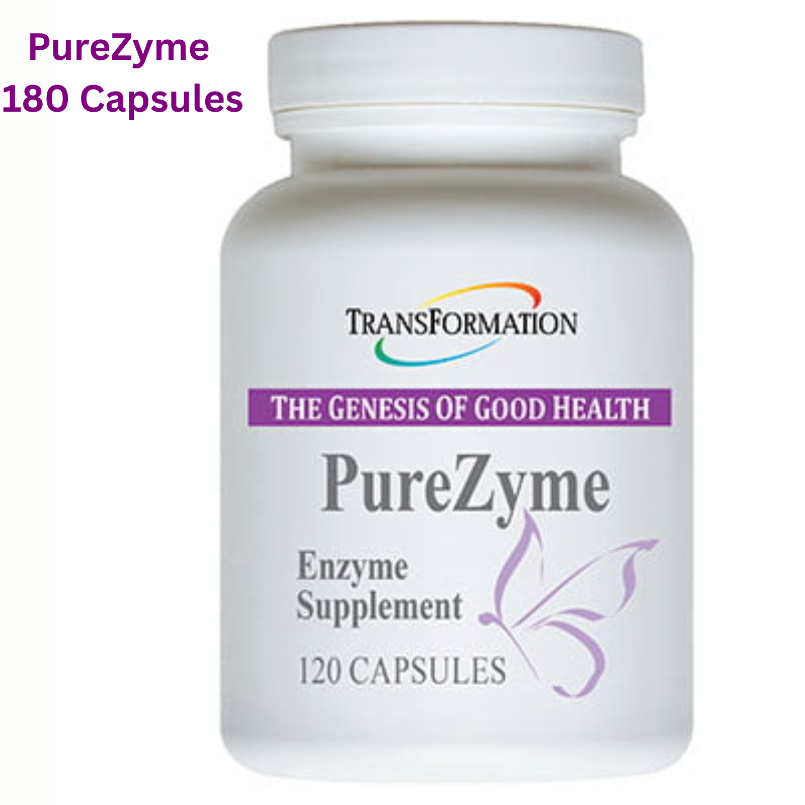 Transformation Enzymes digestive health protease blend PureZyme120 Cap bottle with 120 capsules on white background.