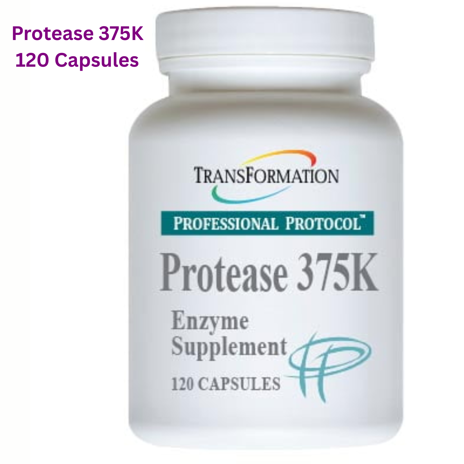 Transformation Enzymes Protease 375K bottle with 120 capsules for enzyme supplementation and systemic balance support.