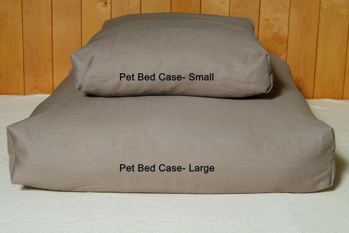 Pet Bed Case - Small and Pet Bed Case - Large stacked on a white bedspread.