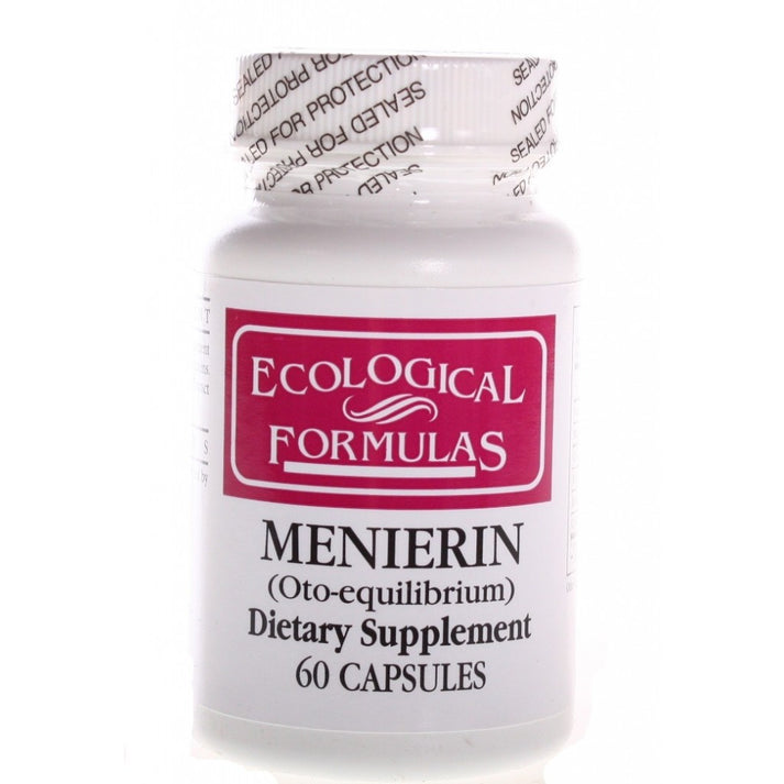 Cardiovascular Research Menierin Oto-equilibrium 60 Capsules dietary supplement bottle for balance support.