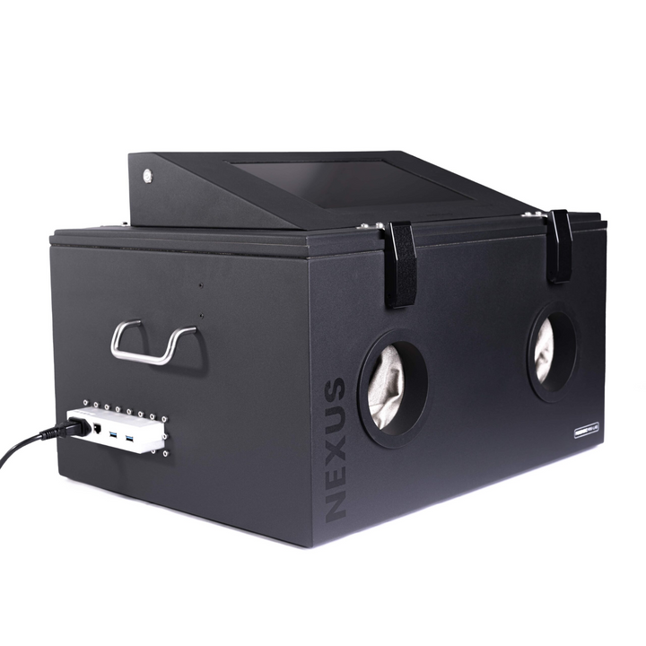 Faraday NEXUS Forensic Mini Lab RF shielded data protection box with touchscreen and external ports.