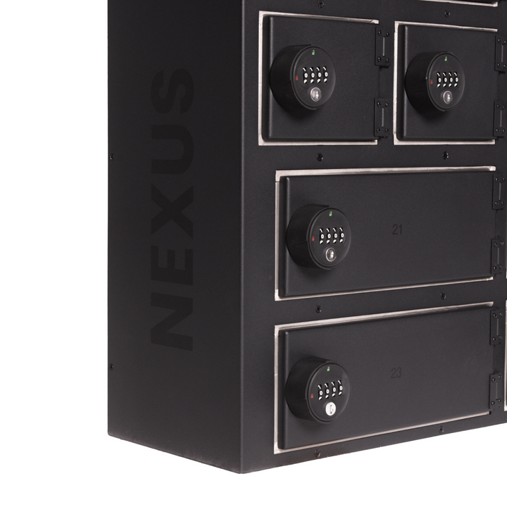 Faraday NEXUS Faraday Locker with secure numeric combination locks for data protection and RF shielding.