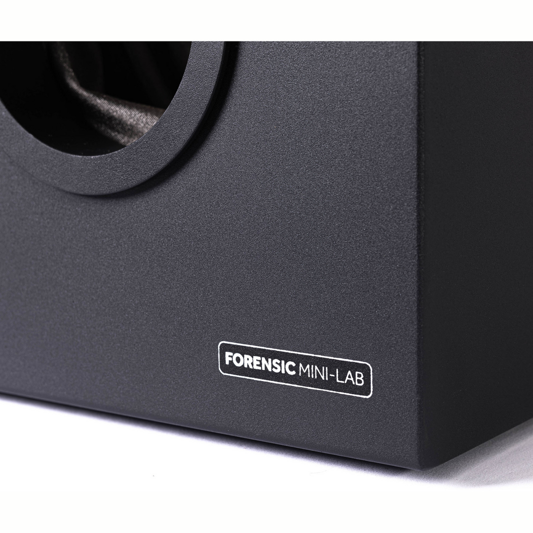 Close-up of Faraday NEXUS Forensic Mini Lab showing the label on the protective data box