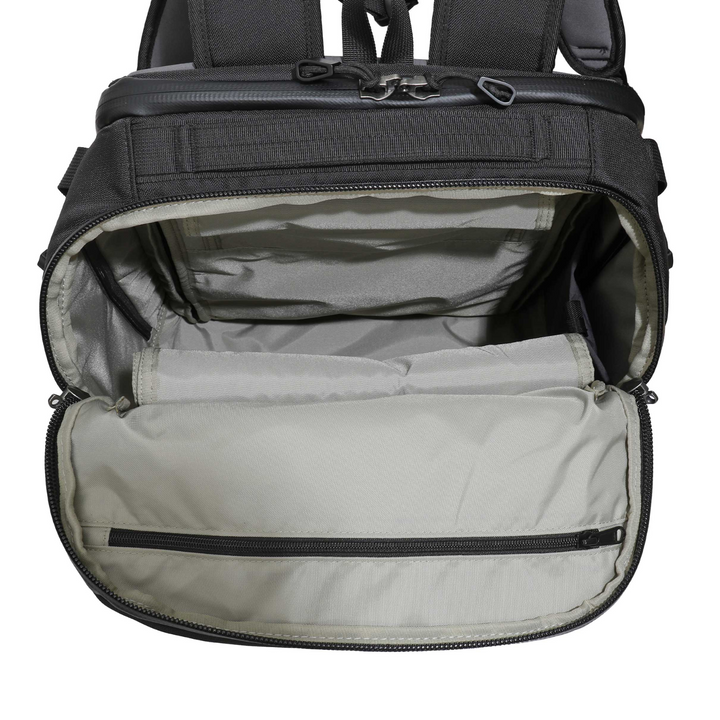 Interior view of Faraday Jacket Pro CORDURA backpack showing organized pockets and compartments.