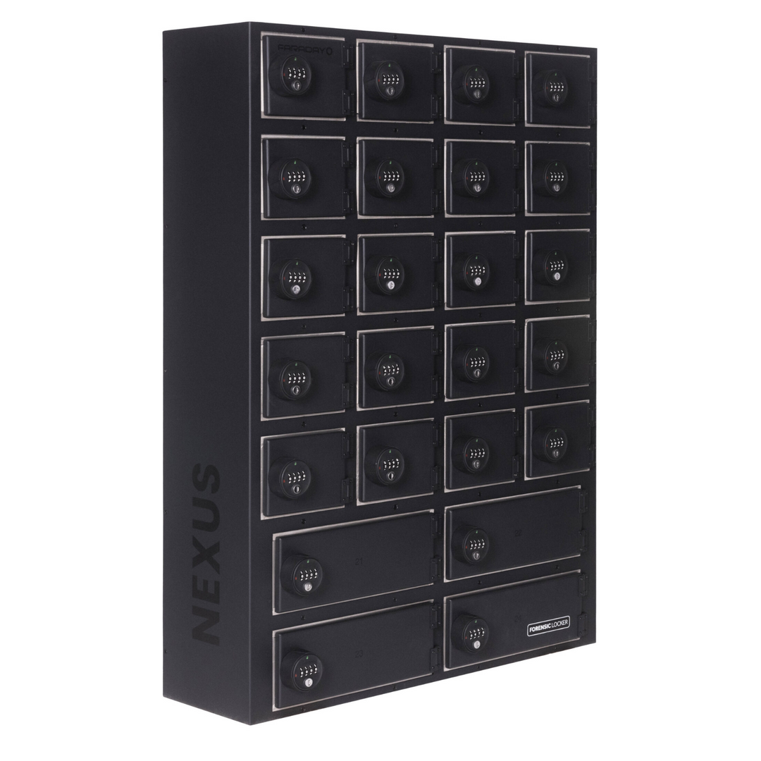 Faraday NEXUS Faraday Locker secure RF shielded storage box for data protection with multiple compartments.
