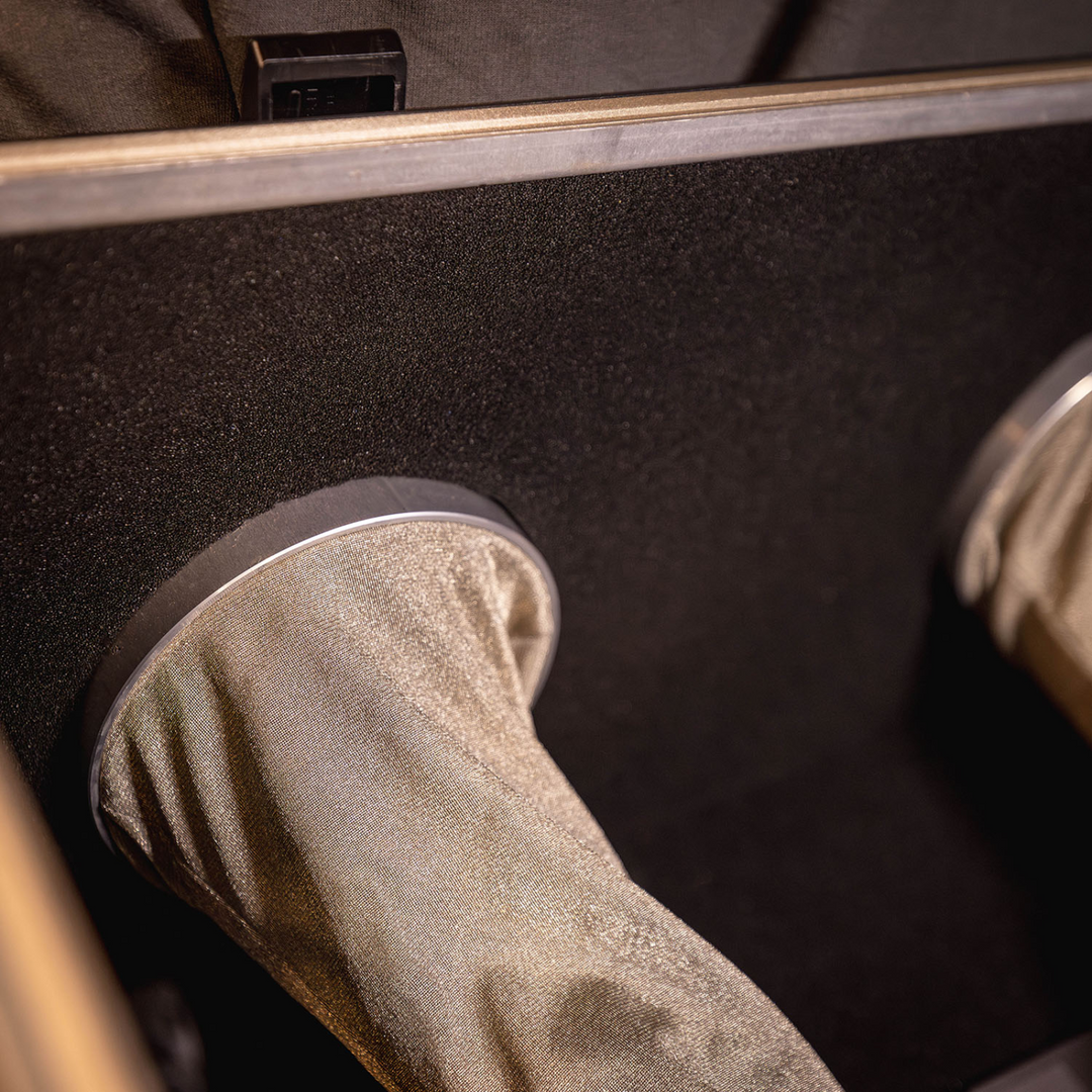 Interior view of Faraday NEXUS Forensic Mini Lab showcasing RF shielding openings in data protection box.