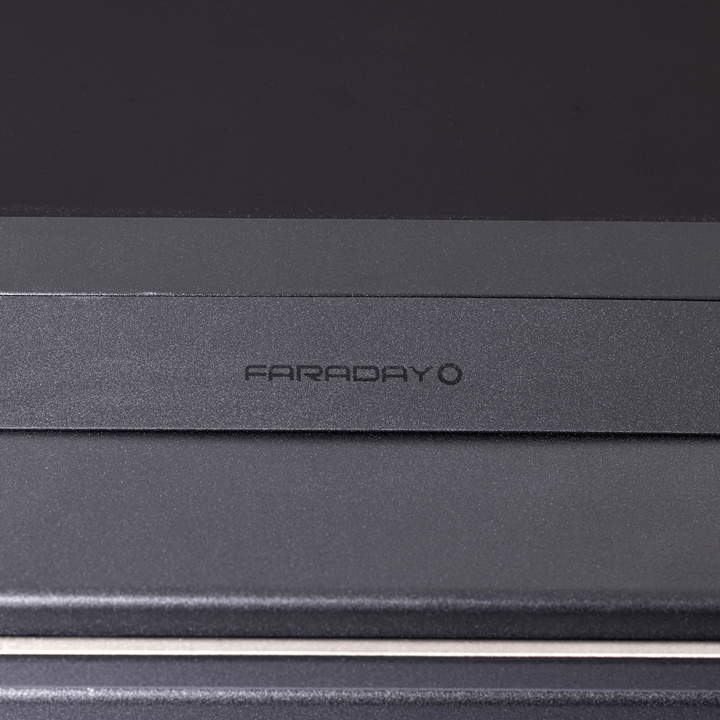 Close-up of the Faraday branding on the top of the Faraday NEXUS Forensic Mini Lab touchscreen data protection box.