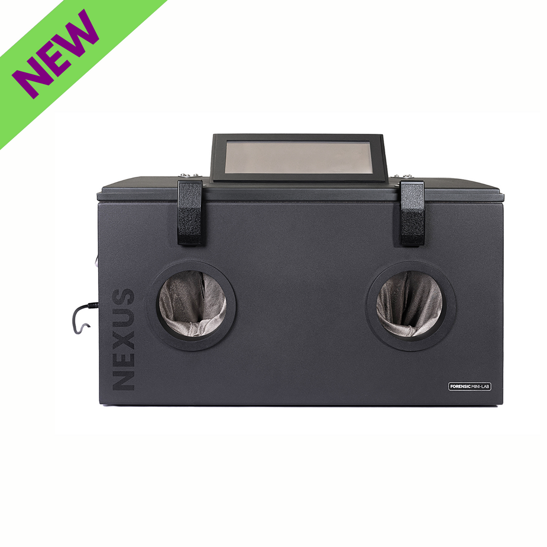 Faraday NEXUS Forensic Mini Lab RF shielded data protection box with touchscreen and dual access ports.