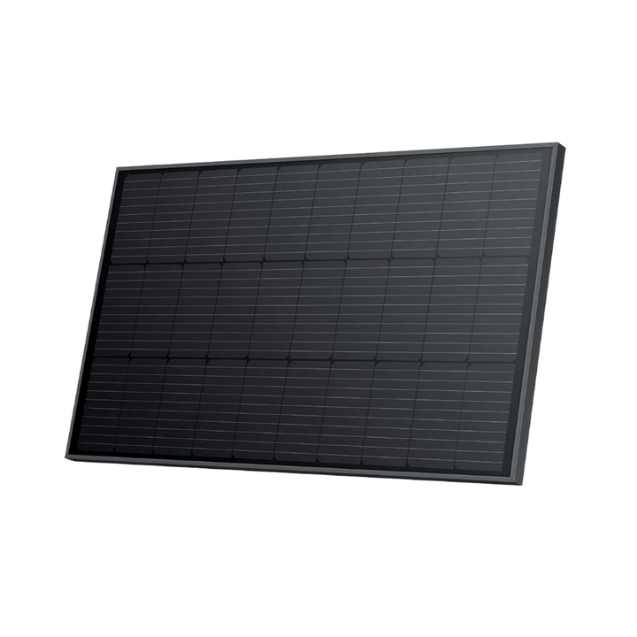 EcoFlow 100W Rigid Solar Panel 2 feet High Efficiency All Black IP68 Waterproof showcased in a sleek design.