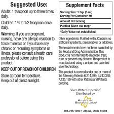 American Biotech Labs Healthmax Silver 14ppm supplement facts and usage instructions on the label.