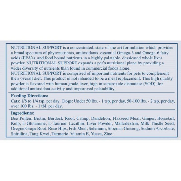Rx Vitamins For Pets Nutritional Support supplement ingredients and feeding directions for pets.