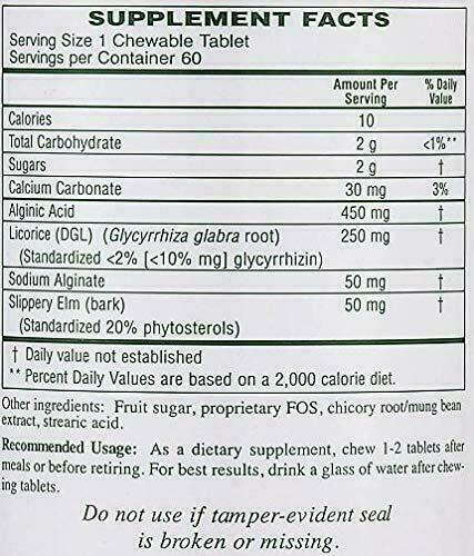 Supplement facts for Rx Vitamins For Human Acid Block Indigestion Support 60 Chew Tablets with active ingredients and nutrition information.